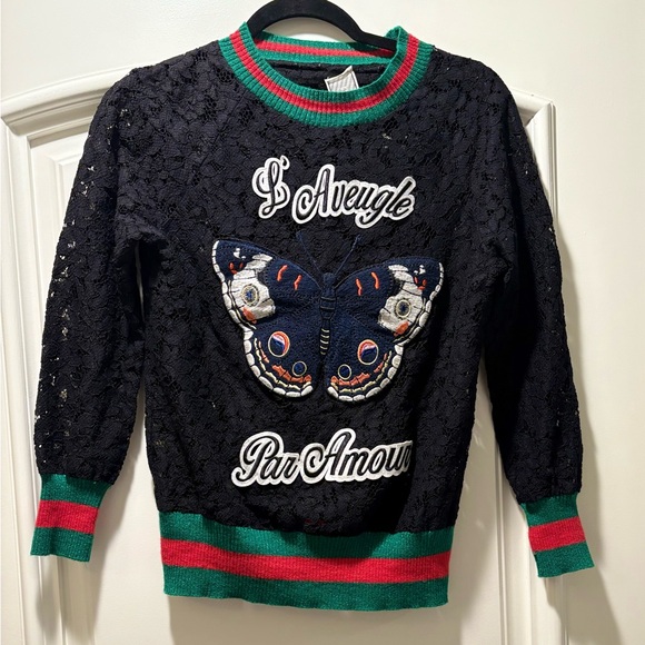 no brand Tops - Stylish Black Lace Top with Butterfly Design